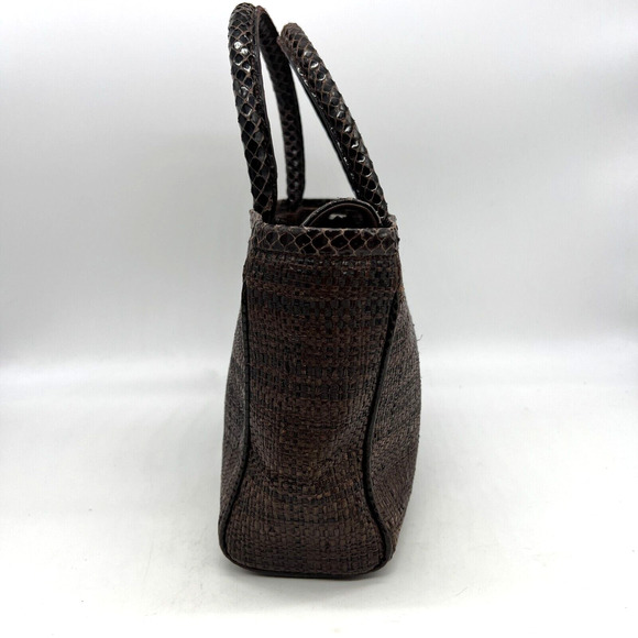 Jimmy Choo Handbag Top Handle Snakeskin Leather Brown Raffia - Picture 3 of 15